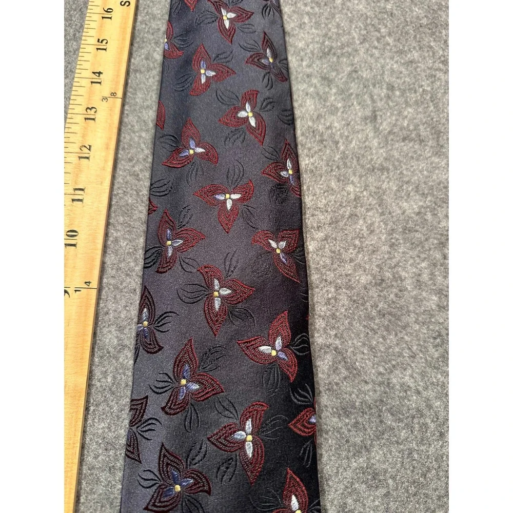 Ermenegildo Zegna Silk Tie Mens Navy Blue Burgundy Floral Pattern Necktie